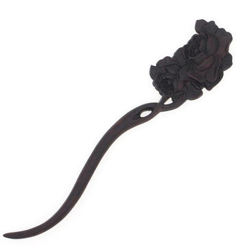 CrystalMood Carved Ebony Wood Flat-Back Eden Rose Hair Stick